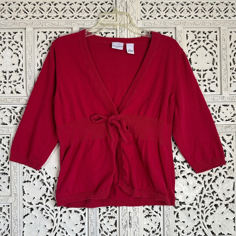 Vintage red tie front preppy cardigan‎ with quarter length sleeves coquette